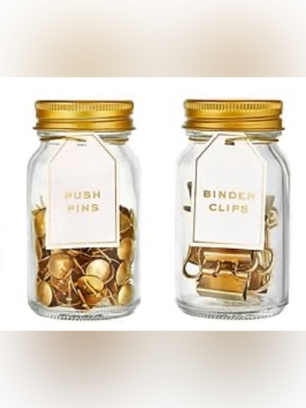 NWT Martha Stewart | Gold Pushpin and Binder Clips set in Mason Jars